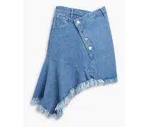 Asymmetric fringed denim skirt - Blue