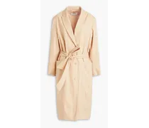 Belted linen-blend twill coat - Neutral