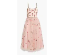 Alice Olivia - Lupita embellished crepe-paneled tulle midi dress - Pink