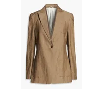 Bead-embellished wool and linen-blend blazer - Neutral