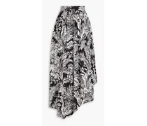 Asymmetric pleated floral-print woven maxi skirt - Black