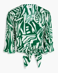 ba&sh Printed crepe wrap top - Green Green