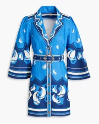 Zimmermann Belted printed linen mini shirt dress - Blue Blue