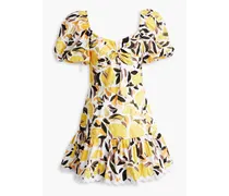 Amarilla printed cotton-poplin mini dress - Yellow
