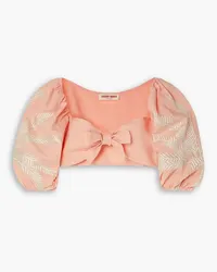 Emporio Sirenuse Thaia cropped bow-detailed embroidered linen top - Pink Pink