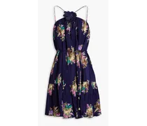 Floral-print silk crepe de chine mini dress - Blue