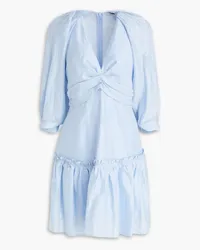 Sandro Ruffled linen-blend mini dress - Blue Blue