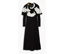 Cape-effect silk-crepe and velvet midi dress - Black