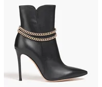 Chain-embellished leather ankle boots - Black