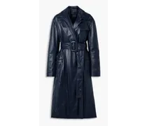 Belted leather trench coat - Blue