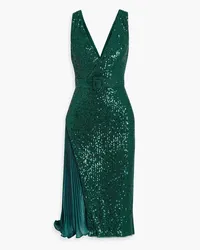 Badgley Mischka Satin-paneled sequined tulle dress - Green Green