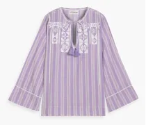 Yann embroidered striped cotton-jacquard top - Purple