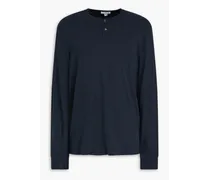 Cotton and linen-blend jersey Henley T-shirt - Blue