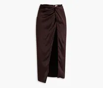 Anisa twist-front silk-satin midi skirt - Brown