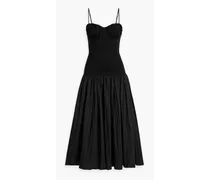 Salem ruched stretch-jersey and cotton-poplin midi dress - Black