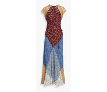 Color-block floral-print chiffon maxi dress - Blue