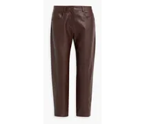 Cropped faux leather tapered pants - Burgundy