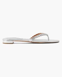 Aquazzura Tequila crystal-embellished metallic leather flip flops - Metallic Metallic