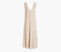 Luxe ribbed cotton, wool and cashmere-blend midi dress - Neutral