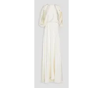 Milena cape-effect silk-satin bridal gown - White