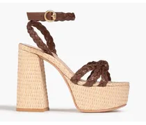 Braided leather platform sandals - Brown