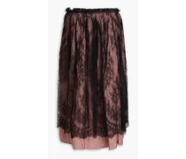 Pleated lace-paneled shell midi skirt - Black