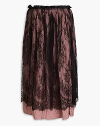 Valentino Garavani Pleated lace-paneled shell midi skirt - Black Black