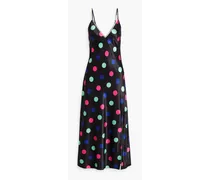 Veronica embellished polka-dot satin midi slip dress - Black