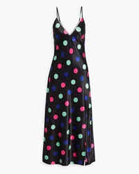 Olivia Rubin Veronica embellished polka-dot satin midi slip dress - Black Black