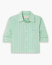 Marni Embroidered striped cotton-poplin shirt - Green Green