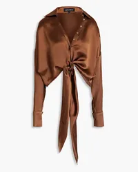 Retrofête Cropped tie-detailed satin shirts - Brown Brown