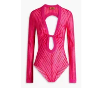Cutout twisted space-dyed knitted bodysuit - Pink