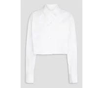 Cropped appliquéd cotton-poplin shirt - White