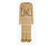 Ruffled crochet-knit silk and cotton-blend midi dress - Yellow
