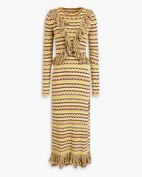 Ulla Johnson Ruffled crochet-knit silk and cotton-blend midi dress - Yellow Yellow