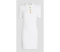 Button-embellished ribbed-knit mini dress - White