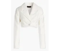 Cropped embellished linen-blend jacket - White