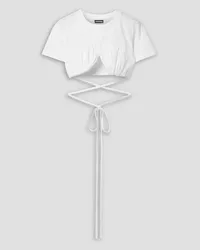 Jacquemus Cropped tie-detailed organic cotton-jersey top - White White