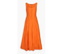 Pleated shantung midi dress - Orange