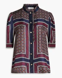 Sandro Ruffle-trimmed printed silk-twill shirt - Blue Blue