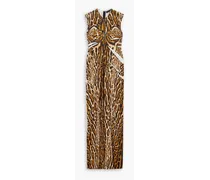 Leopard-print stretch-crepe maxi dress - Brown
