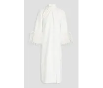 Fujiko feather-trimmed crepe midi dress - White