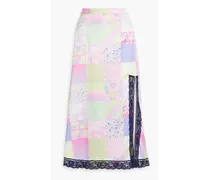 Adrianne patchwork-effect printed satin midi skirt - Purple