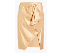 Wrap-effect metallic silk-blend skirt - Orange
