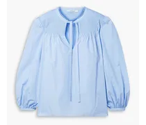 Austin shirred cotton-poplin blouse - Blue