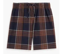 Checked cotton-blend cloqué shorts - Brown