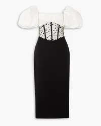 RASARIO Off-the-shoulder bow-detailed taffeta, flocked tulle and crepe midi dress - Black Black