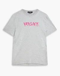 Versace Embroidered logo-print cotton-jersey T-shirt - Gray Gray