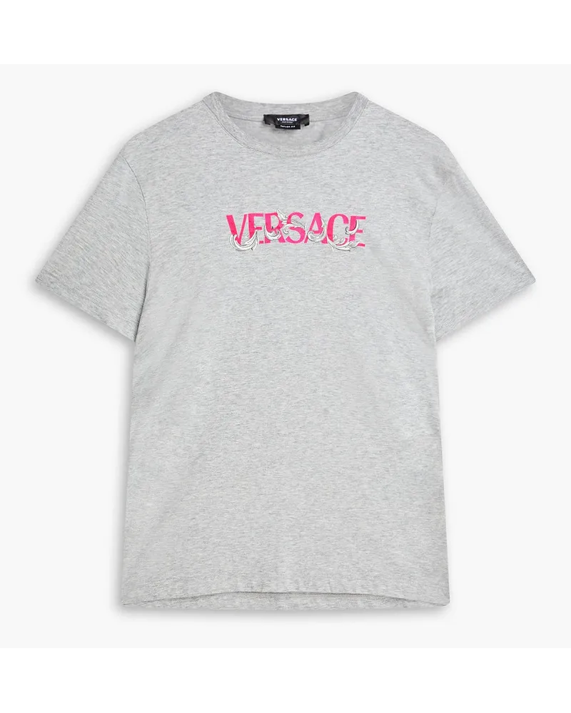 Versace Embroidered logo-print cotton-jersey T-shirt - Gray Gray