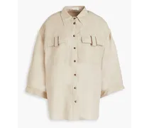 Bead-embellished linen and cotton-blend shirt - Neutral